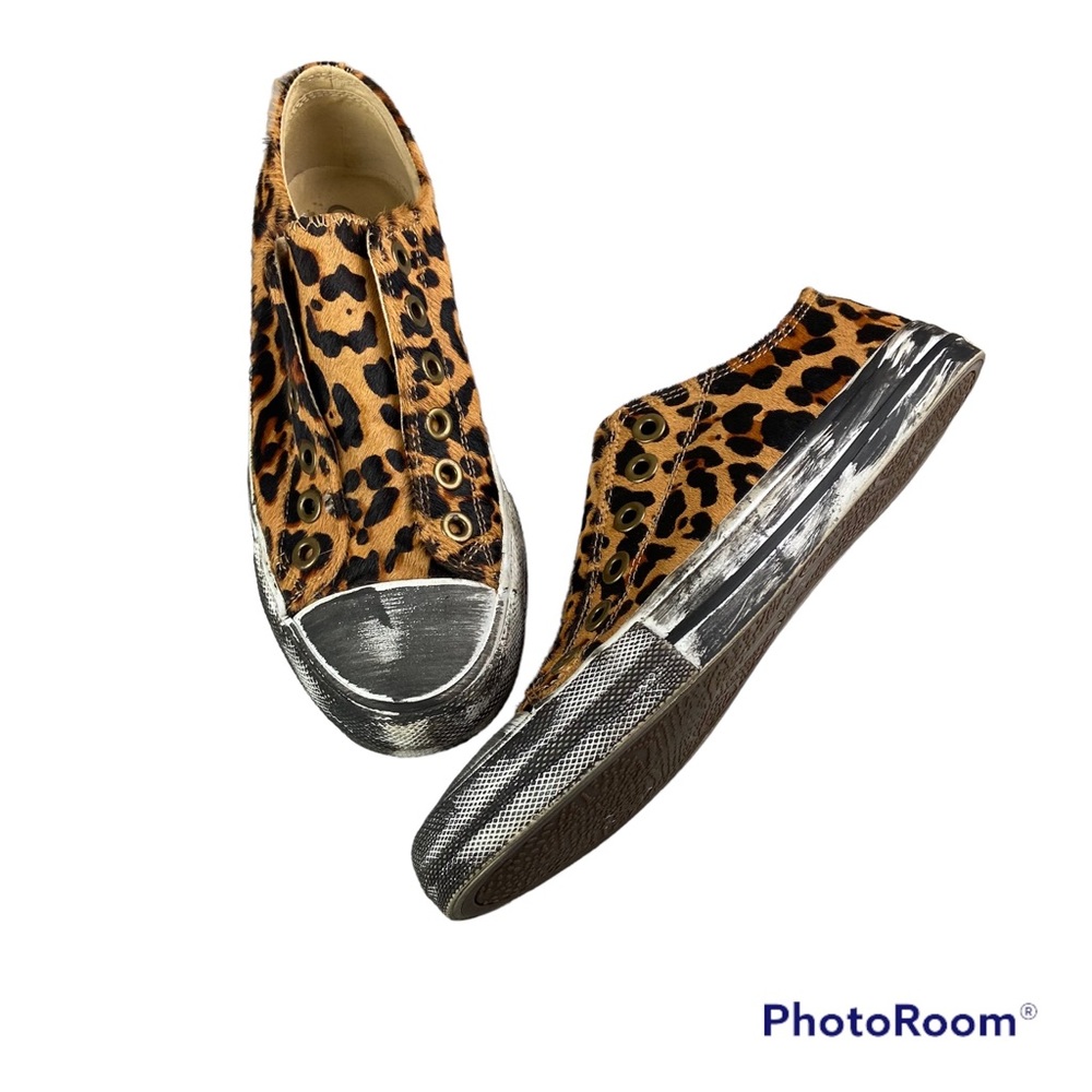 Naughty Monkey Leopard fur lace less slip on distressed sneakers